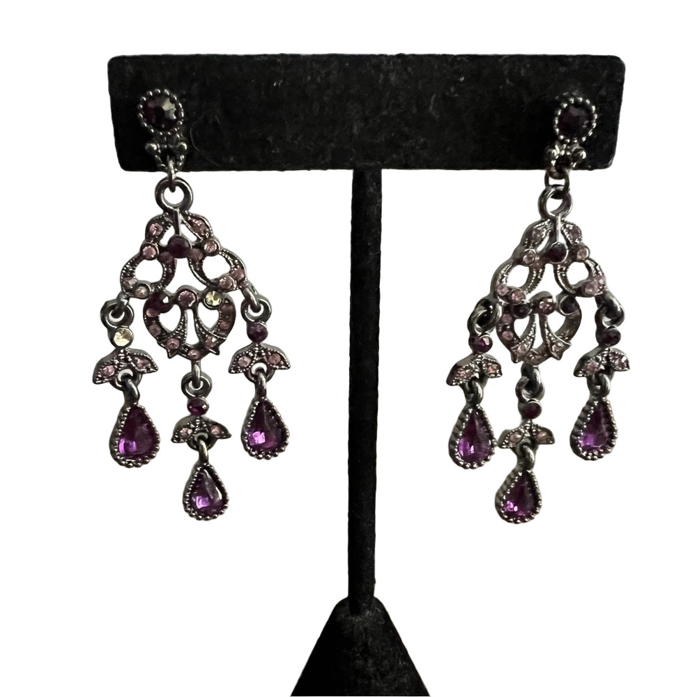 🍭6/$30 Rhinestone goth Victorian chandelier post earrings - missing some stones